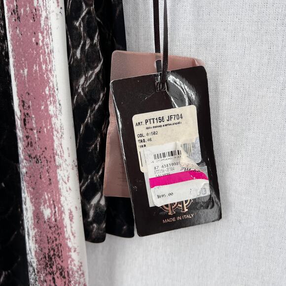 ROBERTO CAVALLI Python Printed One Sleeve Dress XL Pink Black Snake Asymmetric - Picture 12 of 13